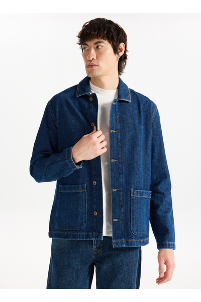 Navy Blue Men's Denim Jacket M5Wm-Ckt1701