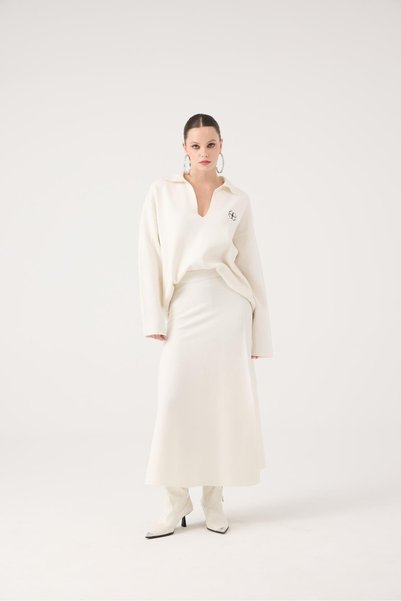 Elastic Waist Long Zoi Knit Skirt White