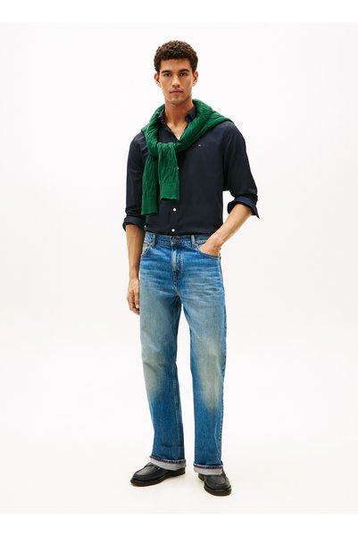 Normal Shirt Collar Blue Men's Shirt Mw0Mw41353Dw5_ Twill Rf