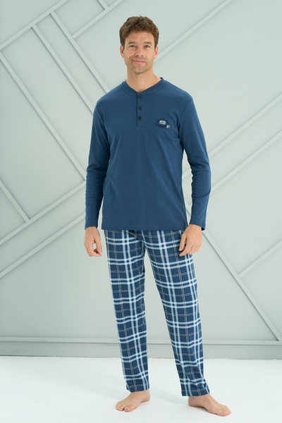 Men's Interlock Combed Cotton Long Sleeve Pajama Set 2234 Petrol03