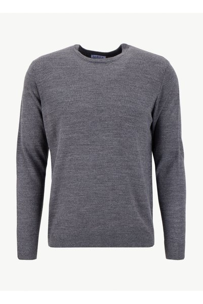 Limon Crew Neck Basic Plain Gray Melange Men's Sweater Mml5Wm-Kzk9531
