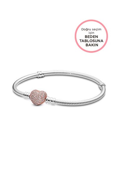 Moments 14K Rose Gold Plated Pavé Heart Clip Bracelet