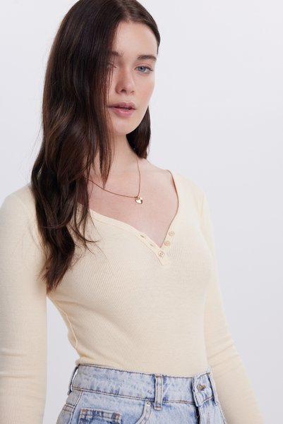 Women's Slim Fit Slim Fit Cotton V-Neck Stone Blouse