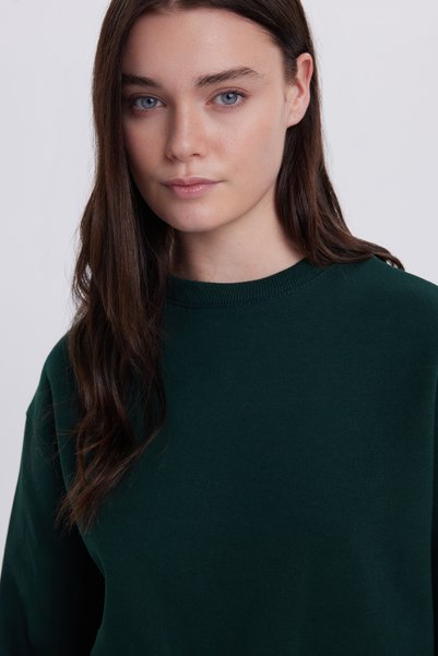 Women's Oversized Wide Cut Cotton Crew Neck Green Sweatshirt