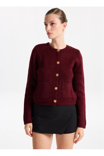 Burgundy Women's Cardigan F5Wl-Hrk0404