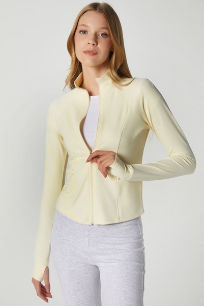 Jogging Fitted Yellow Sports Jacket / Cardigan with Pockets and Finger Loops