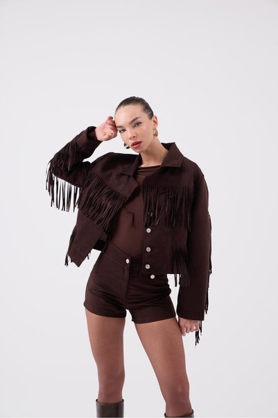 Tassel Detailed Valeri Suede Jacket Brown