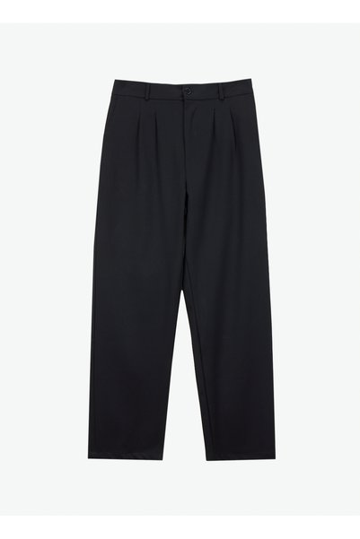 Mid Waist Straight Leg Comfort Fit Black Men's Trousers Pbf5Wm-Pnt9530