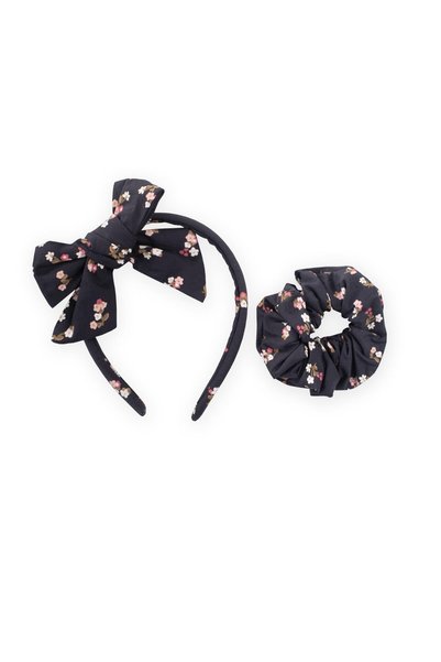 Navy blue floral crown hair clip set with elastic band