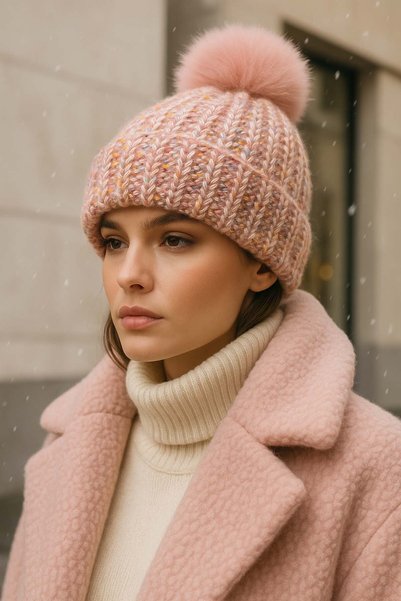 Pom-Pom Detail Women's Beret Rkş-1142 Powder