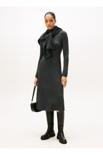 Stand-up Collar Plain Gray Long Women's Dress WW0WW47303P4E