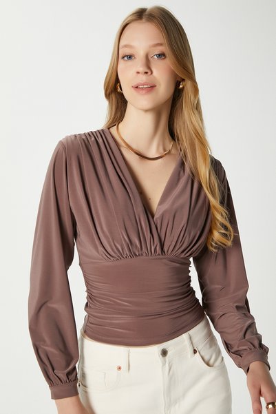 Women's Sante V-Neck Mink Soft Sandy Blouse