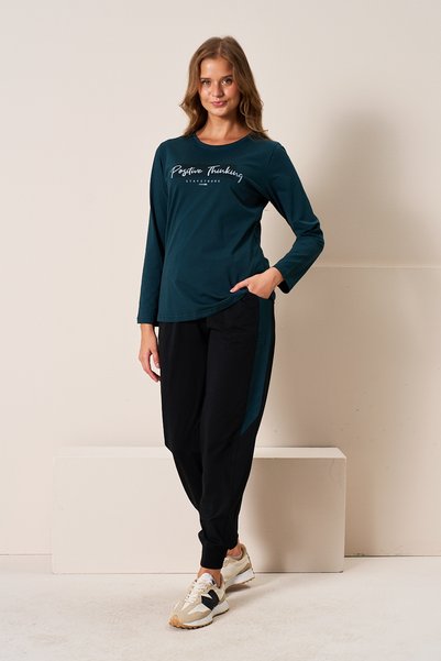 Women's Combed Cotton Long Sleeve Pajama Set 3199 Petrol