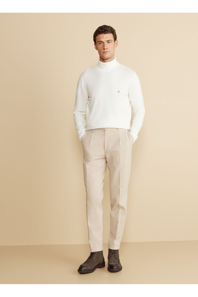 Regular Waist Double Cuff Standard Beige Men's Trousers BBFW25MPT002