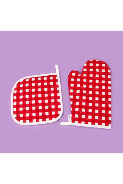 Soft Nemo Oven Mitt and Pot Holder - Ecru / Red - 17X28 cm + 20X20 cm