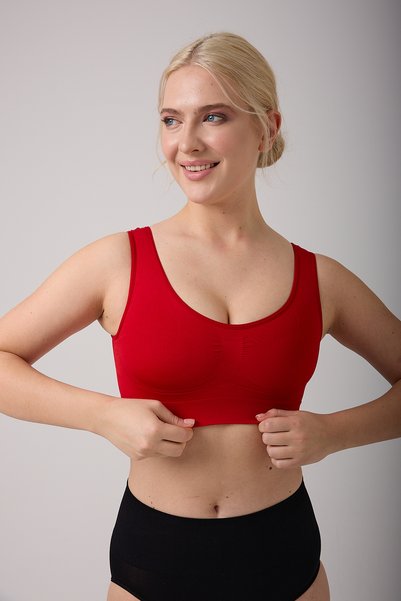 Rosella Model Sagging Prevention Recovery Thick Strap Non-Padded Corset Bra Red Color/1