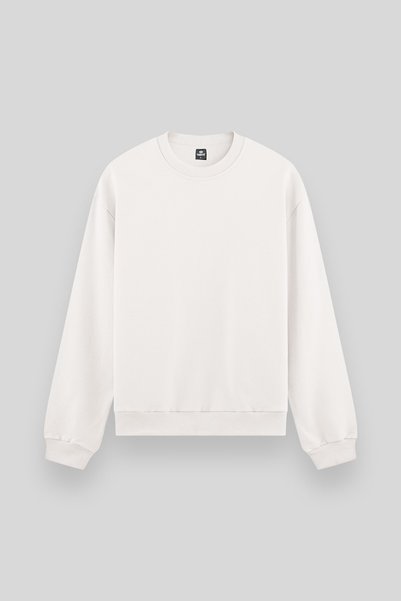 Ecru Basic O-Neck Comfortable Form Men's Sweatshirt - 88053