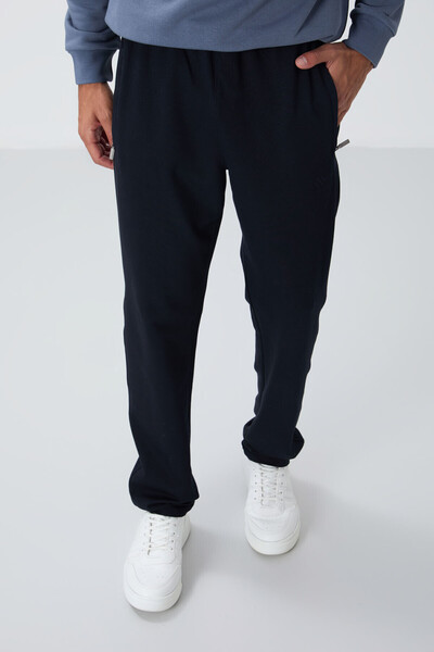 Navy Blue Zipper Pocket Slim Fit Classic Leg Men's Tracksuit Bottom - 84669