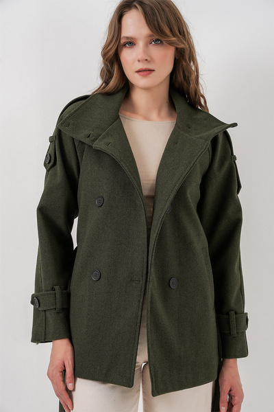 Women's Belted Cashmere Coat 9162 - Khaki