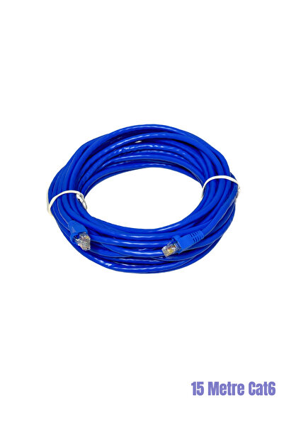 15 метри син Cat6 интернет компјутер, модем, свич, IP камера Rj45 Ethernet пач кабел