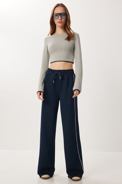 Contrast Stripe Modal Sweatpants Lkb0015 Dark Blue