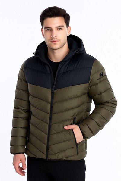 Green Men's Hooded Collar Coat Mnj3233-Tpg-Nb