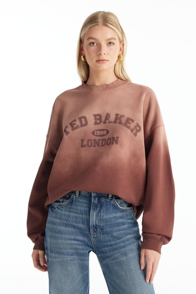 Crew Neck Printed Claret Red Women's Sweatshirt Tbwrts1046