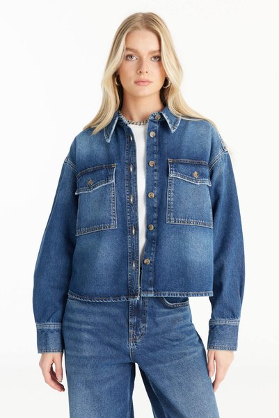 Dark Blue Box Form Jean Shirt