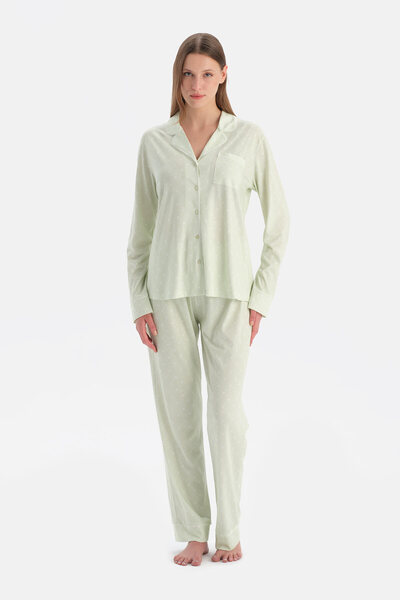 Light Green Heart Patterned Shirt Pants Set