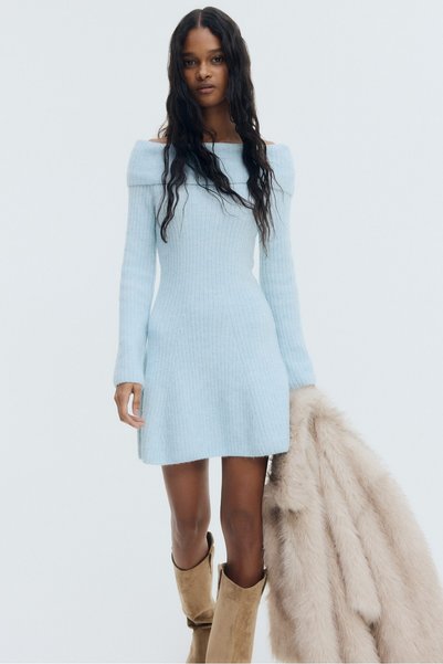 Off Shoulder Rubber Braided Dress