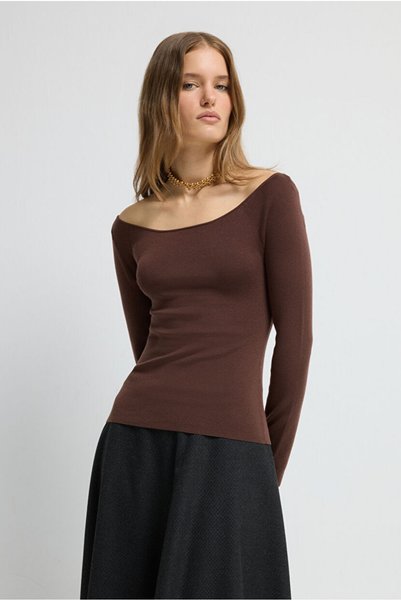 Boat Neck Acetate Blend Knit Sweater