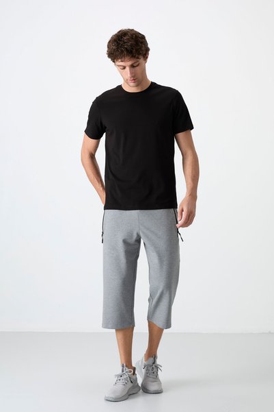 Gray Melange Zipper Pocket Standard Mold Classic Leg Men's Capri - 83091