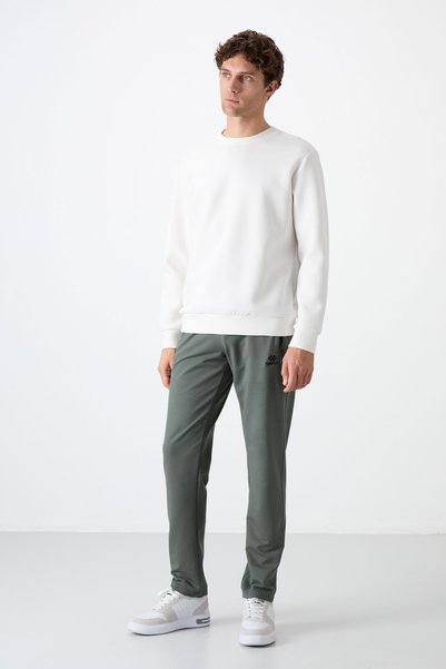 Khaki Zippered Three-Pocket Narrow Mold Classic Leg Men's Tracksuit Bottom - 84671