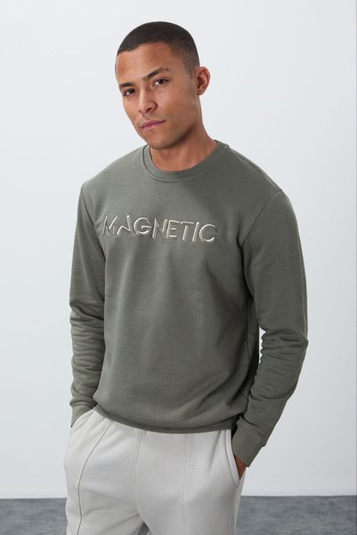 Çağla Text Embroidered O Neck Comfortable Form Men's Sweatshirt with Fleece Inside - 88020