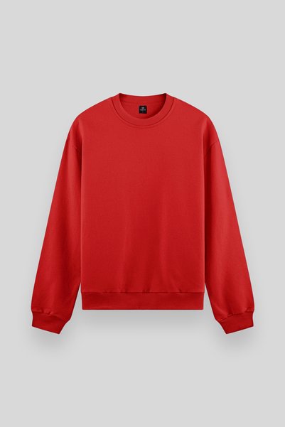 Red Basic O-Neck Comfortable Form Men's Sweatshirt - 88053
