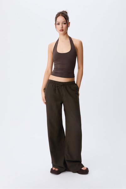 Linen-Blend Lace-Up Trousers