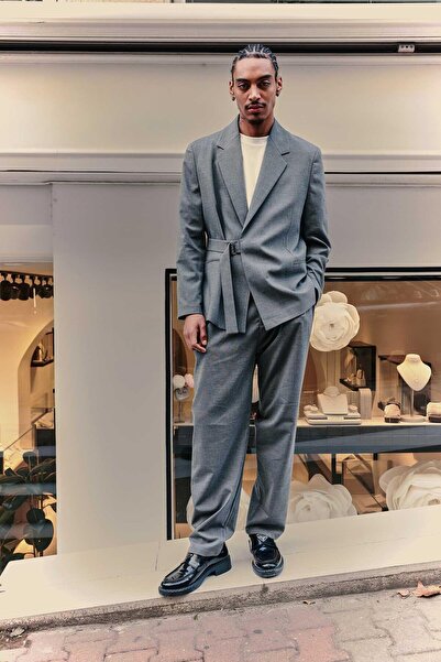 Машки oversize костим со каиш антрацит