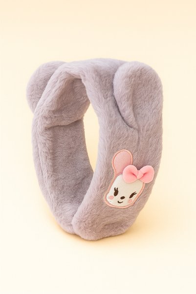 Plush Scarf with Eared Animal Accessories Lilac