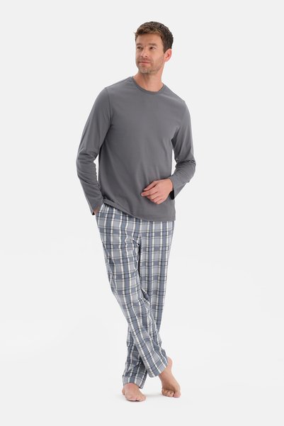 Gray Crew Neck Long Sleeve Pajama Set
