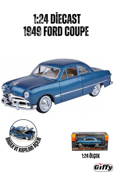1949 Ford Coupe 1:24 скала Die-Cast во кутија целосно метален колекционерски модел на класичен автомобил