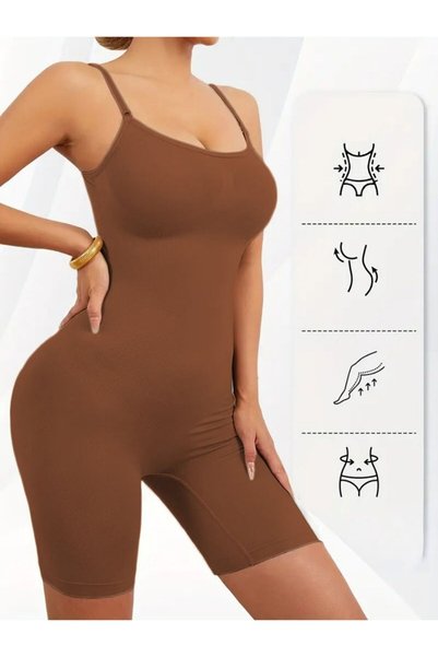 Larix Body-Hugging Full-Length Shaping Jumpsuit, Brown