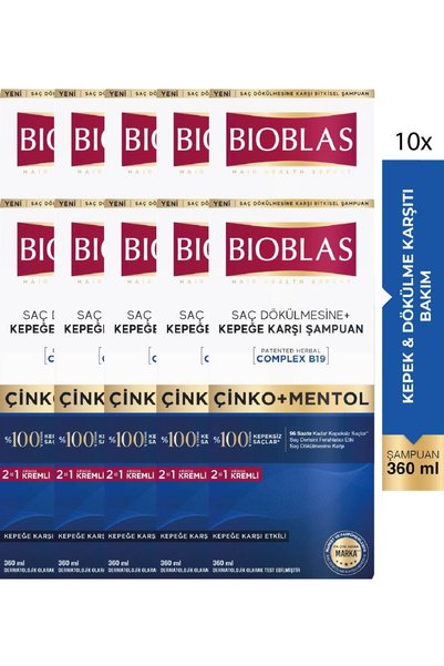 Anti-Hair Loss + Anti-Dandruff Shampoo – Zinc, Menthol, Creamy 360 ml 10 Pieces