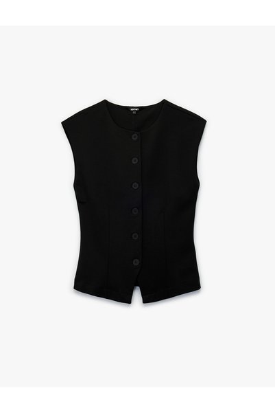 Buttoned Slim Fit Crew Neck Vest