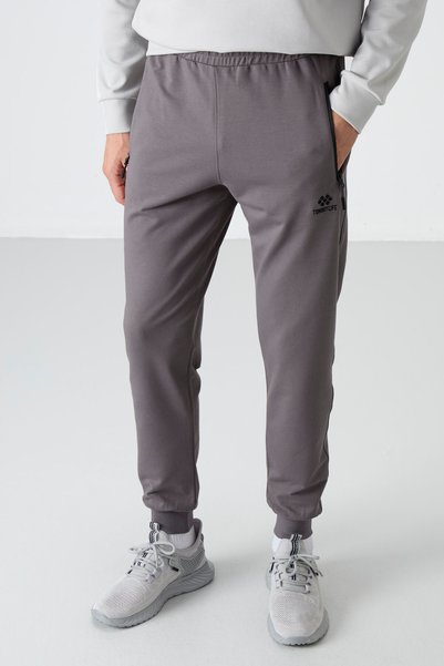 Dark Grey Zipper Pocket Standard Fit Jogger Men's Tracksuit Bottom - 84587