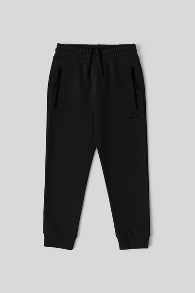 Black Zippered Standard Fit Slim Boys' Tracksuit Bottom - 64042