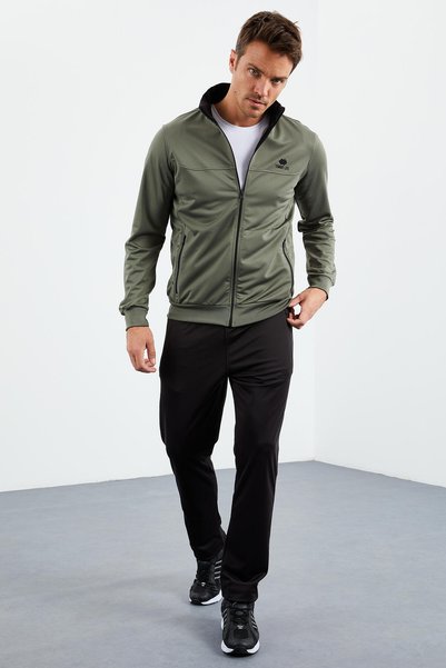 Çağla - Black Stand Collar Zippered Standard Fit Classic Leg Men's Tracksuit Set - 85162