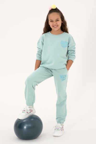 Girl's Mint Glitter Print Detailed Jogger Sweatpants 50316849-Vr090