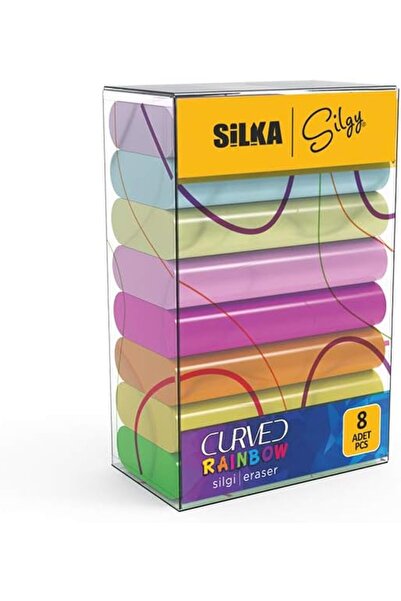 Гума за бришење SG.51 Silka Curved Rainbow, сет од 8 неонски пастелни бои, држач со 30 парчиња