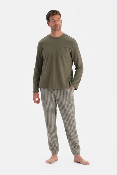 Green Crew Neck Long Sleeve Pajama Set