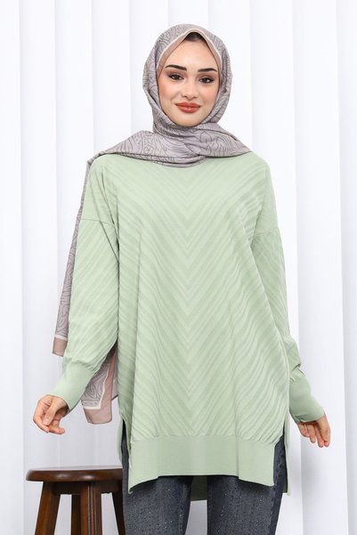 Mint Green Crew Neck Cold Thread Knitwear Tunic